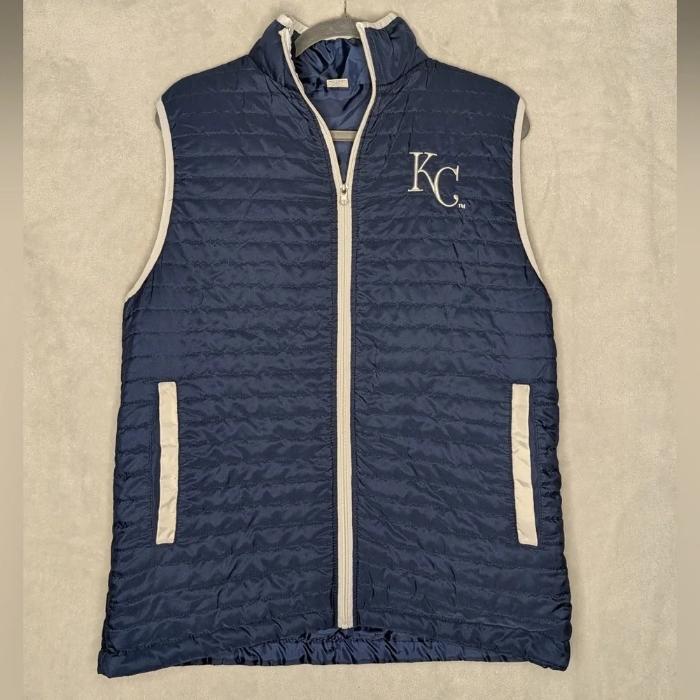 Kansas City Royals Miller Lite Quilted Puffer Vest - Navy Blue & White KC Logo - Picture 1 of 6